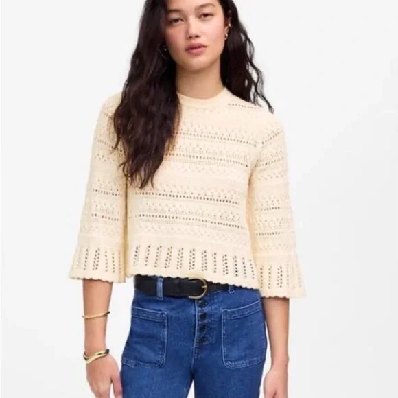 Madewell Scalloped-Trim Sweater Tee, Ivory Size - Picture 7 of 7